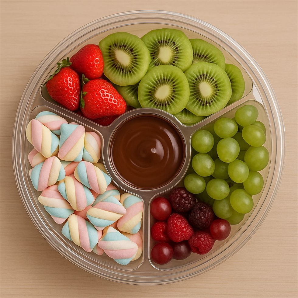 Bandeja de frutas com chocolate